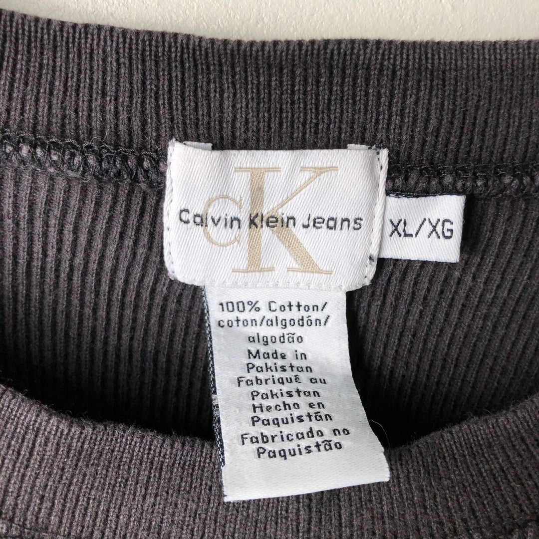 90s-00'S Calvin Klein Long-Sleeve T-Shirt with Front V-Gusset, Ribbed Knit, Men's XL (Equivalent), Vintage cotton black type Vintage Second Hand