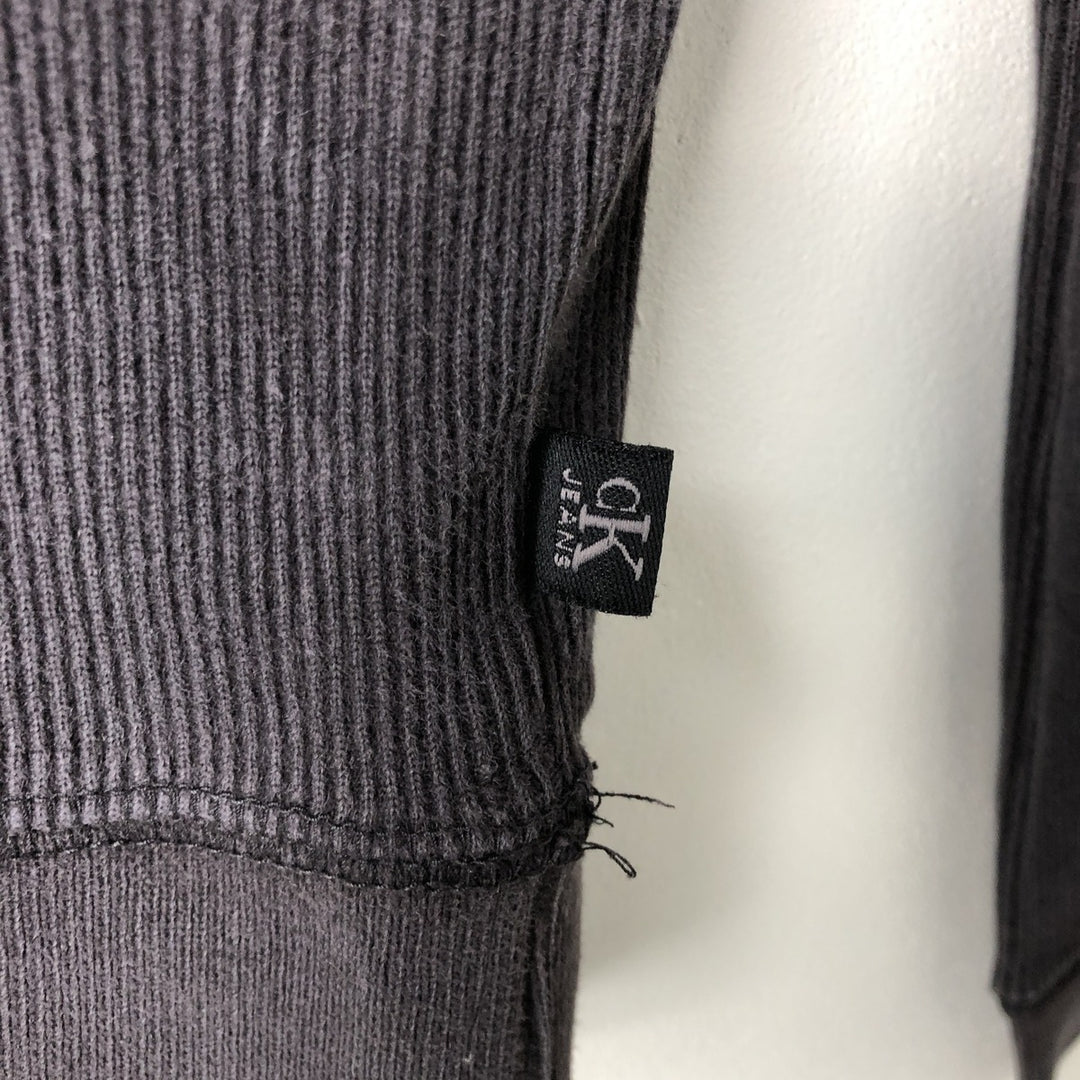 90s-00'S Calvin Klein Long-Sleeve T-Shirt with Front V-Gusset, Ribbed Knit, Men's XL (Equivalent), Vintage cotton black type Vintage Second Hand