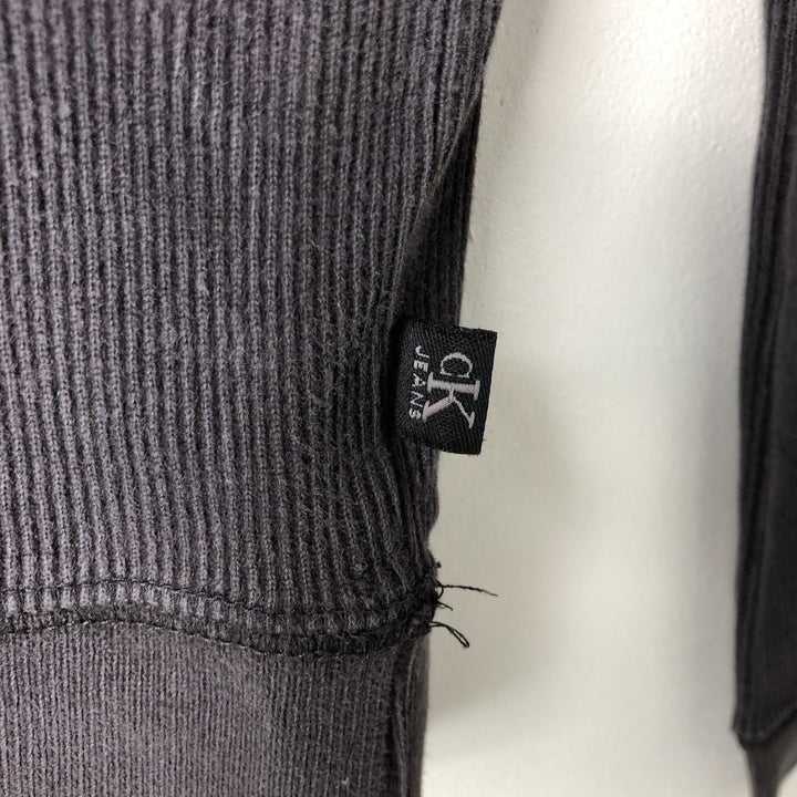 90s-00'S Calvin Klein Long-Sleeve T-Shirt with Front V-Gusset, Ribbed Knit, Men's XL (Equivalent), Vintage cotton black type Vintage Second Hand