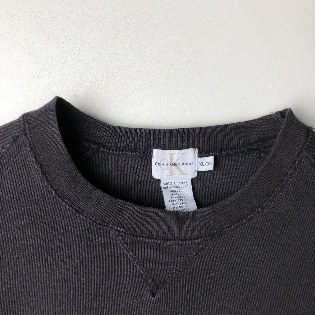 90s-00'S Calvin Klein Long-Sleeve T-Shirt with Front V-Gusset, Ribbed Knit, Men's XL (Equivalent), Vintage cotton black type Vintage Second Hand