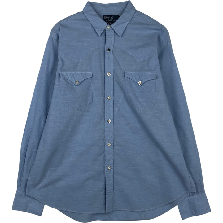 Ralph Lauren RL Western Long-Sleeve Western Shirt, Men's Size L (approx.) cotton blue type Vintage Second Hand