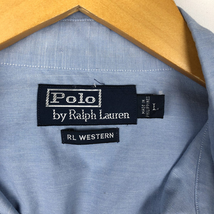 Ralph Lauren RL Western Long-Sleeve Western Shirt, Men's Size L (approx.) cotton blue type Vintage Second Hand