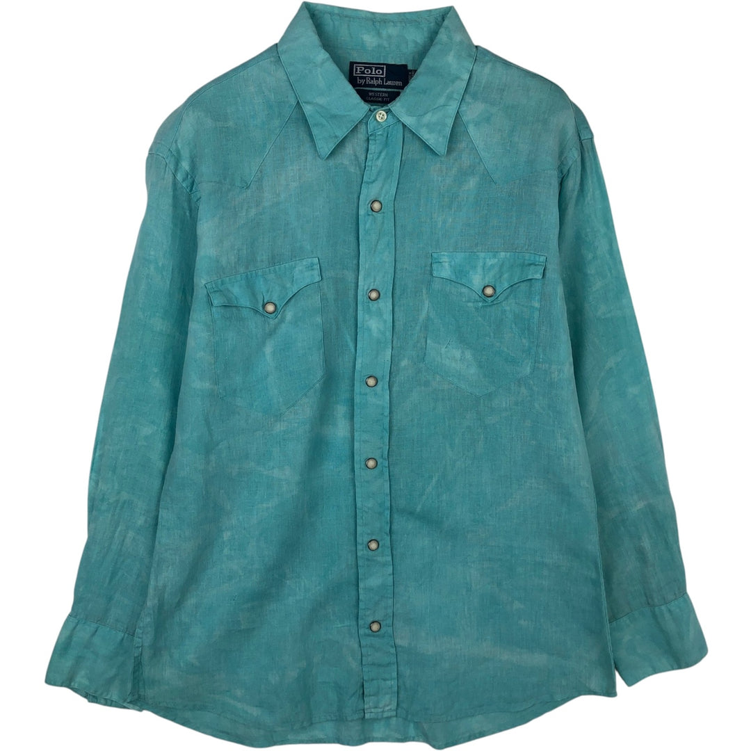 Ralph Lauren POLO by Ralph Lauren CLASSIC FIT Long-Sleeve Western Shirt, Men's Size M (approx.) linen Emerald green Vintage Second Hand