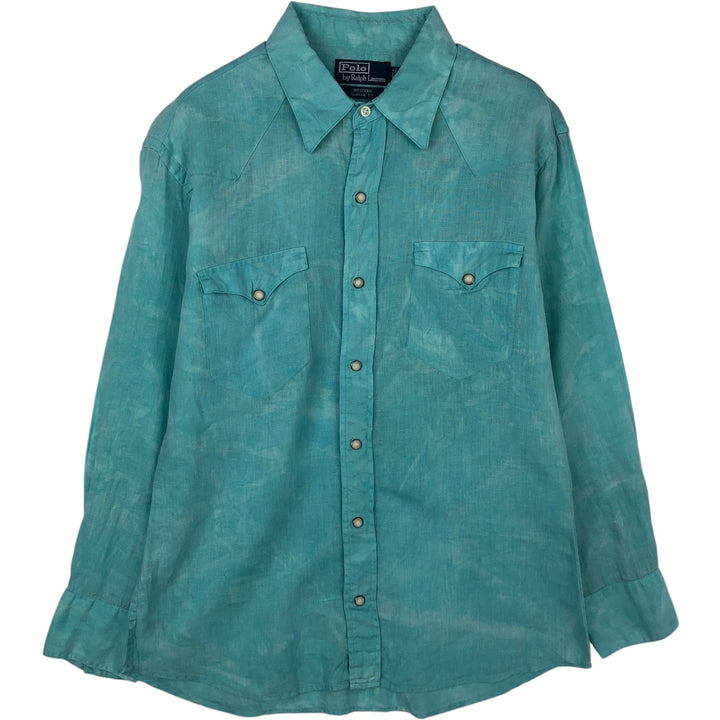 Ralph Lauren POLO by Ralph Lauren CLASSIC FIT Long-Sleeve Western Shirt, Men's Size M (approx.) linen Emerald green Vintage Second Hand