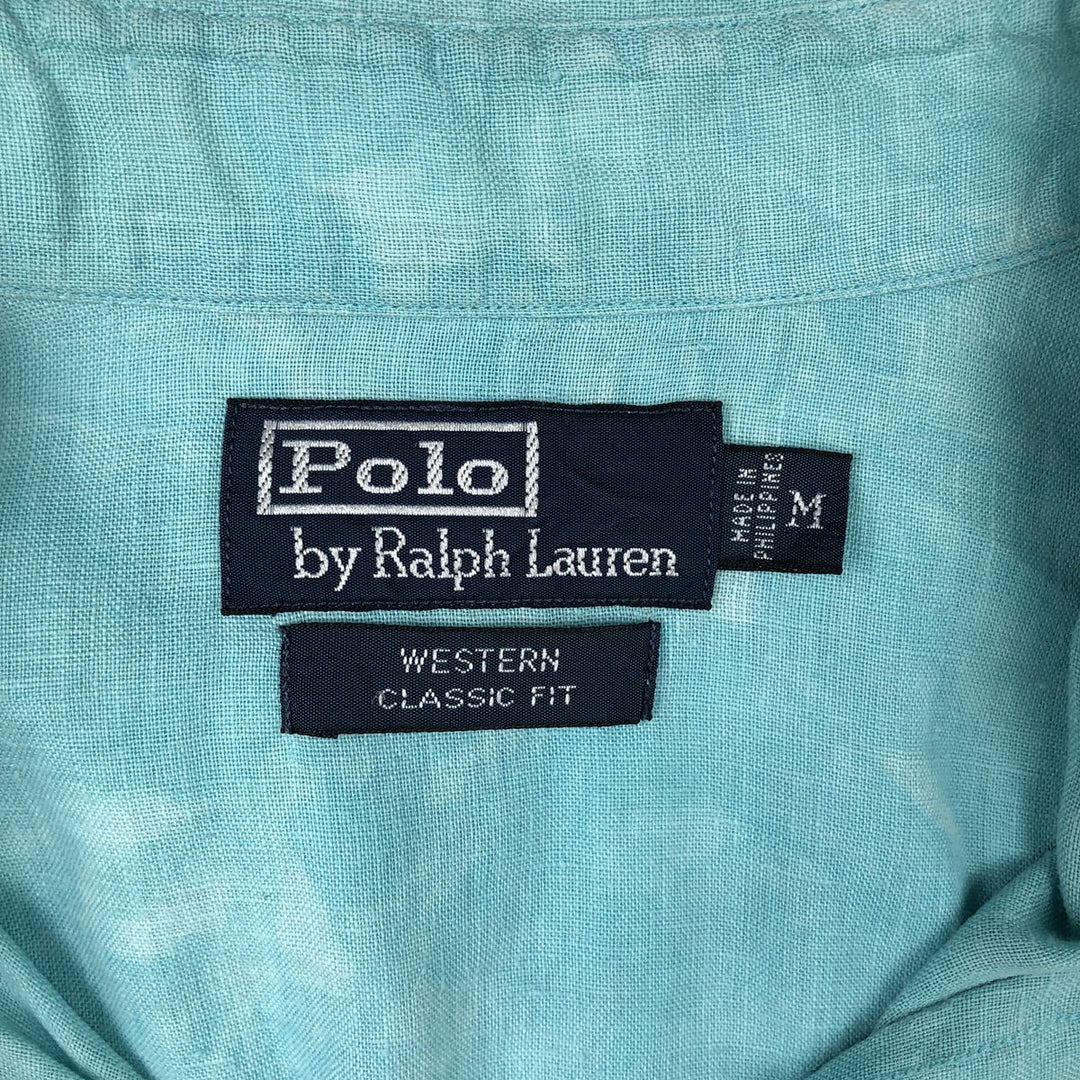 Ralph Lauren POLO by Ralph Lauren CLASSIC FIT Long-Sleeve Western Shirt, Men's Size M (approx.) linen Emerald green Vintage Second Hand