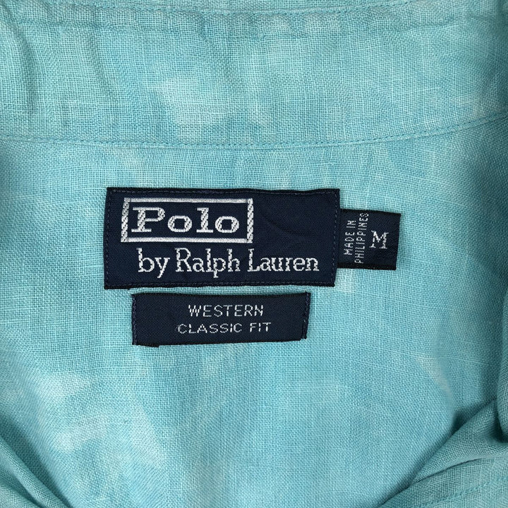 Ralph Lauren POLO by Ralph Lauren CLASSIC FIT Long-Sleeve Western Shirt, Men's Size M (approx.) linen Emerald green Vintage Second Hand