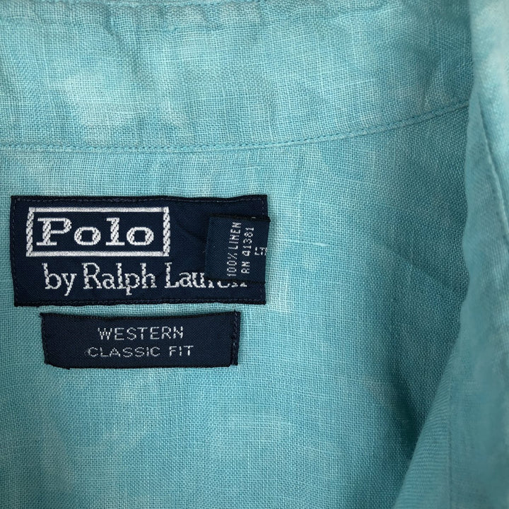 Ralph Lauren POLO by Ralph Lauren CLASSIC FIT Long-Sleeve Western Shirt, Men's Size M (approx.) linen Emerald green Vintage Second Hand