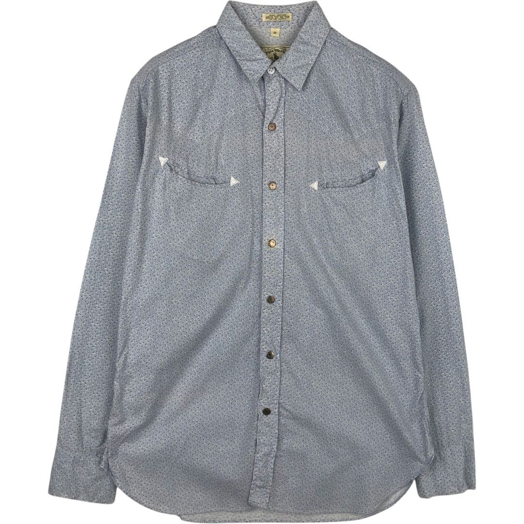 1970'S Ralph Lauren Polo Western all-over print long-sleeved Western shirt, men's size M (approx.) cotton Blue type light blue Vintage Second Hand