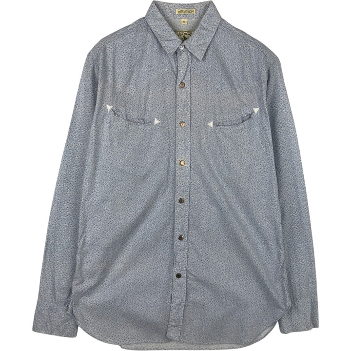 1970'S Ralph Lauren Polo Western all-over print long-sleeved Western shirt, men's size M (approx.) cotton Blue type light blue Vintage Second Hand