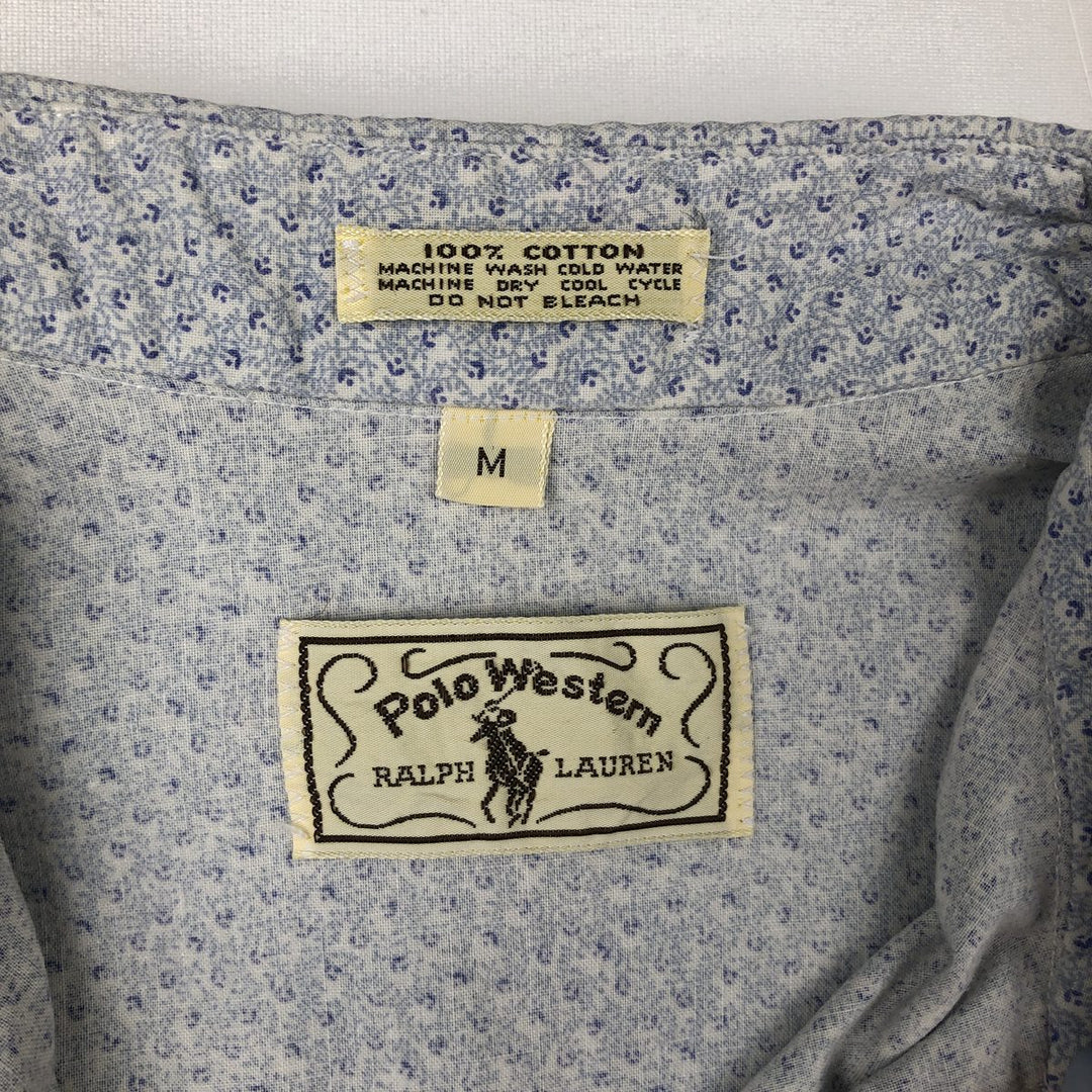 1970'S Ralph Lauren Polo Western all-over print long-sleeved Western shirt, men's size M (approx.) cotton Blue type light blue Vintage Second Hand