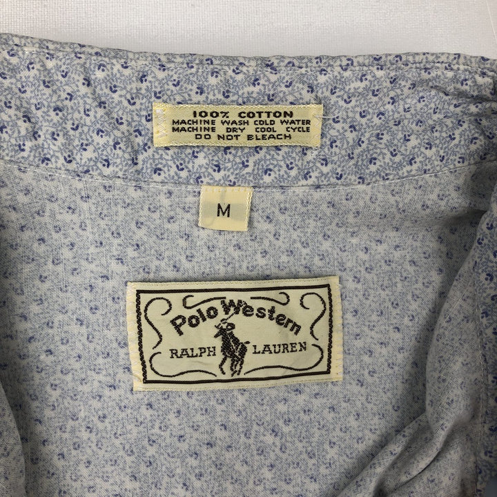 1970'S Ralph Lauren Polo Western all-over print long-sleeved Western shirt, men's size M (approx.) cotton Blue type light blue Vintage Second Hand