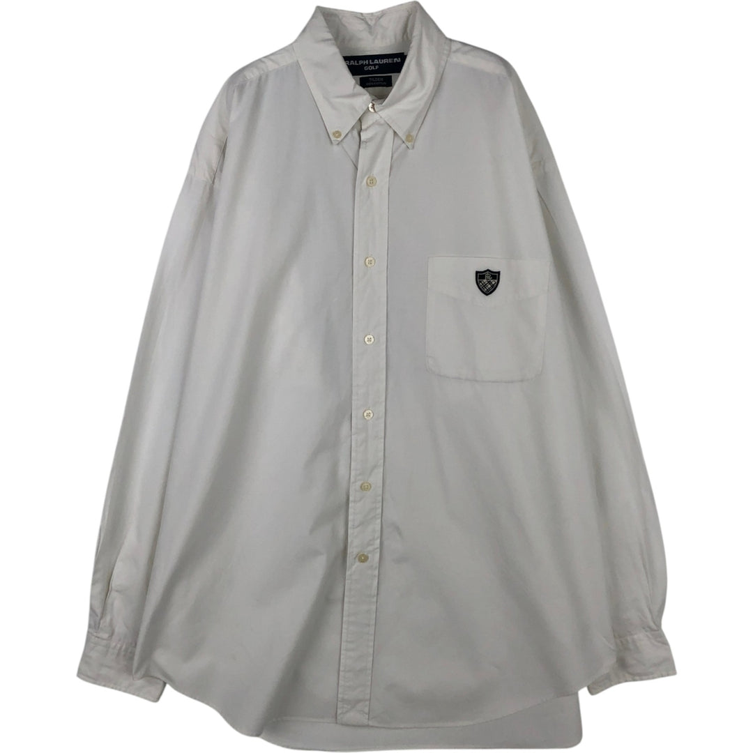 Ralph Lauren GOLF TILDEN Long-Sleeve Button-Down Silk Shirt, Men's Size L (approx.) cotton white type Vintage Second Hand