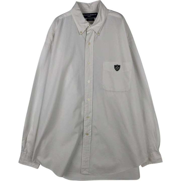 Ralph Lauren GOLF TILDEN Long-Sleeve Button-Down Silk Shirt, Men's Size L (approx.) cotton white type Vintage Second Hand