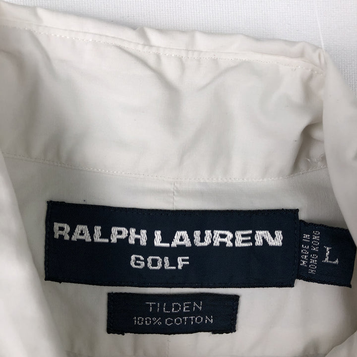 Ralph Lauren GOLF TILDEN Long-Sleeve Button-Down Silk Shirt, Men's Size L (approx.) cotton white type Vintage Second Hand