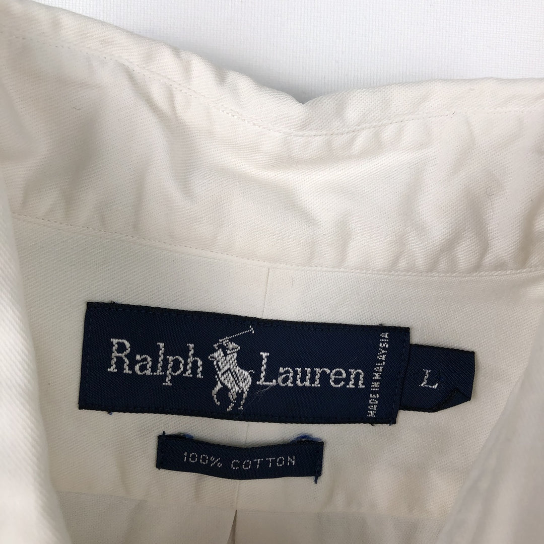 Ralph Lauren long sleeve button down shirt, men's size L cotton white type Vintage Second Hand