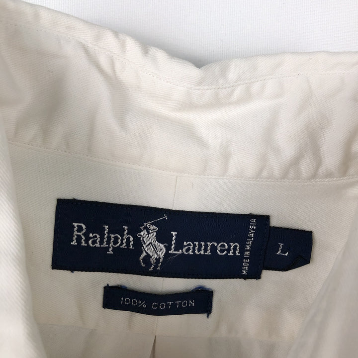 Ralph Lauren long sleeve button down shirt, men's size L cotton white type Vintage Second Hand