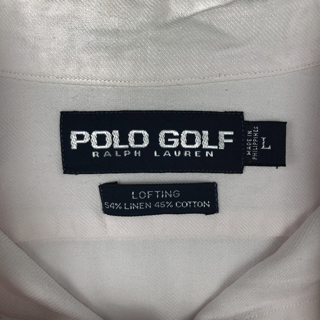 Ralph Lauren POLO GOLF LOFTING Long-Sleeve Linen Shirt, Men's Size L (approx.) linen white type Vintage Second Hand