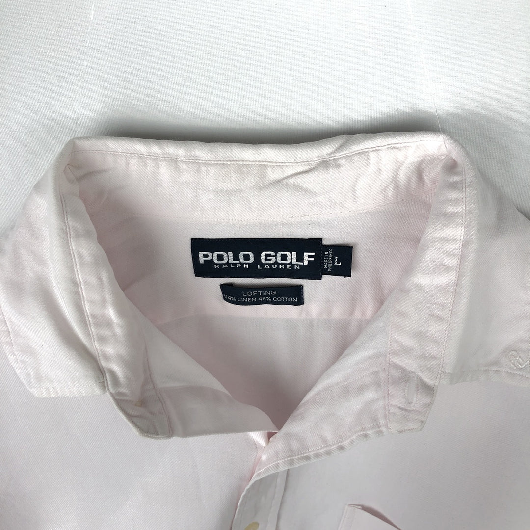 Ralph Lauren POLO GOLF LOFTING Long-Sleeve Linen Shirt, Men's Size L (approx.) linen white type Vintage Second Hand