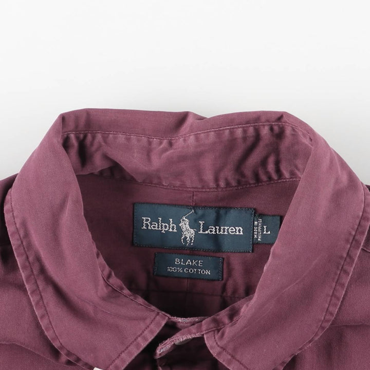 Ralph Lauren BLAKE long sleeve button down shirt, men's size L cotton wine-red Vintage Second Hand