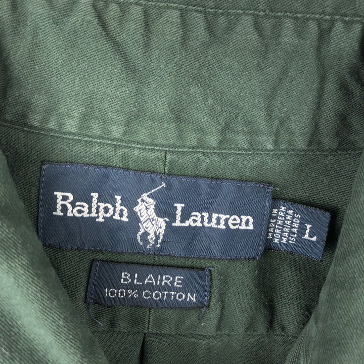 Ralph Lauren BLAIRE long sleeve button down shirt, men's size L cotton green type Vintage Second Hand