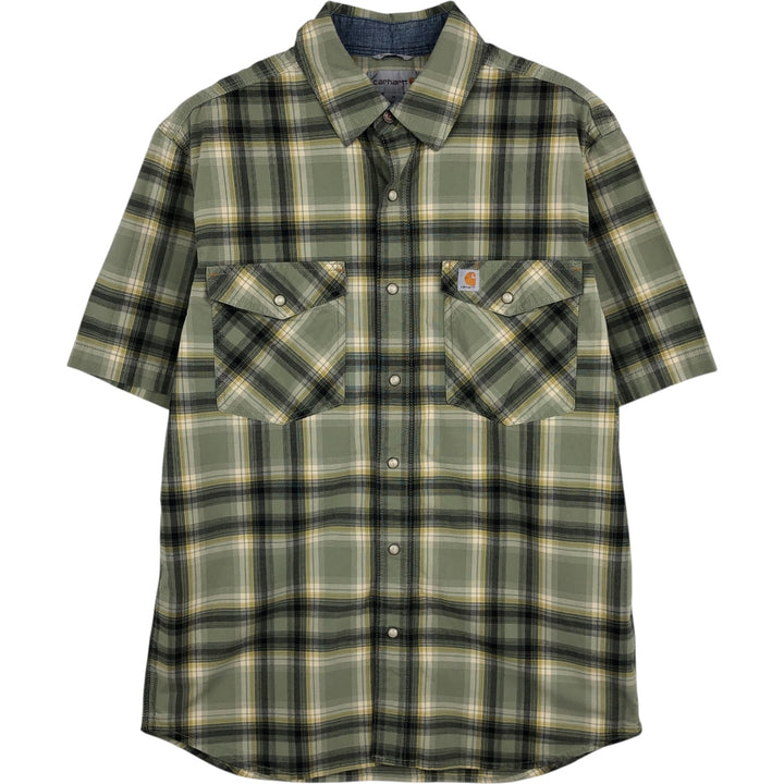 Carhartt Relaxed Fit Check Pattern Short Sleeve Work Shirt, Men's Medium cotton Khaki type Vintage Second Hand