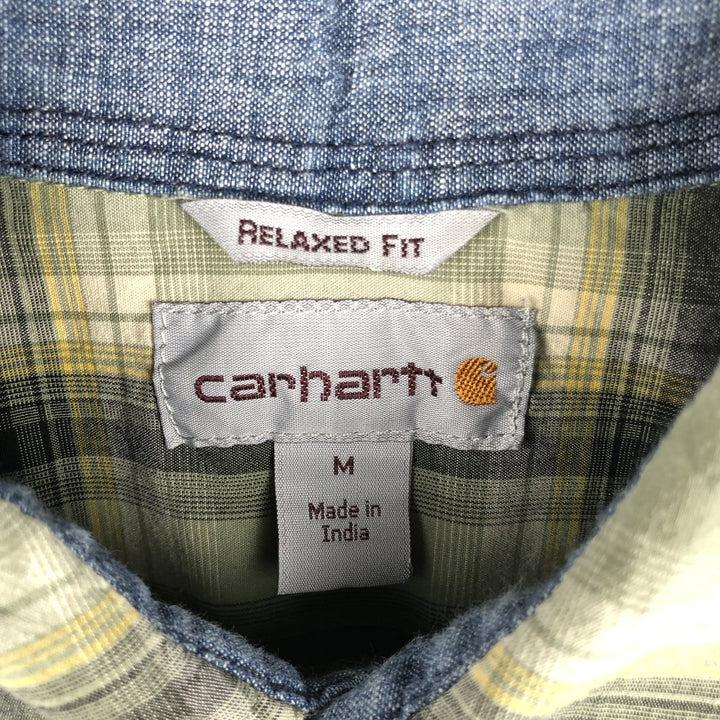 Carhartt Relaxed Fit Check Pattern Short Sleeve Work Shirt, Men's Medium cotton Khaki type Vintage Second Hand