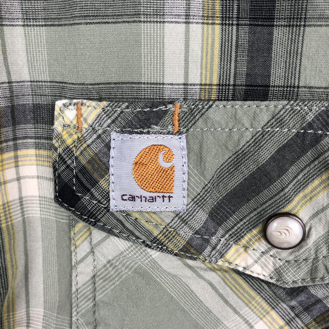 Carhartt Relaxed Fit Check Pattern Short Sleeve Work Shirt, Men's Medium cotton Khaki type Vintage Second Hand
