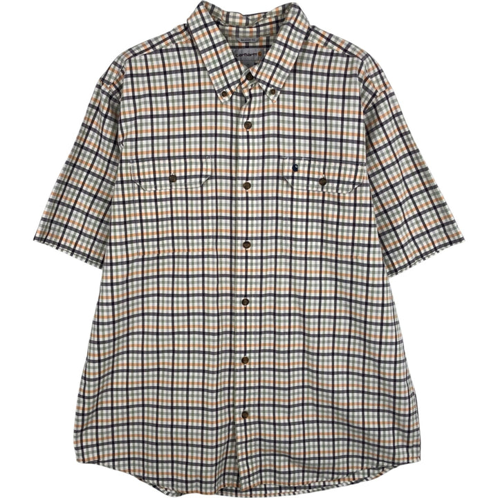 Carhartt RELAXED FIT Check Pattern Button-down Short Sleeve Work Shirt, Men's XL cotton white type Vintage Second Hand