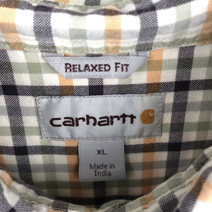 Carhartt RELAXED FIT Check Pattern Button-down Short Sleeve Work Shirt, Men's XL cotton white type Vintage Second Hand