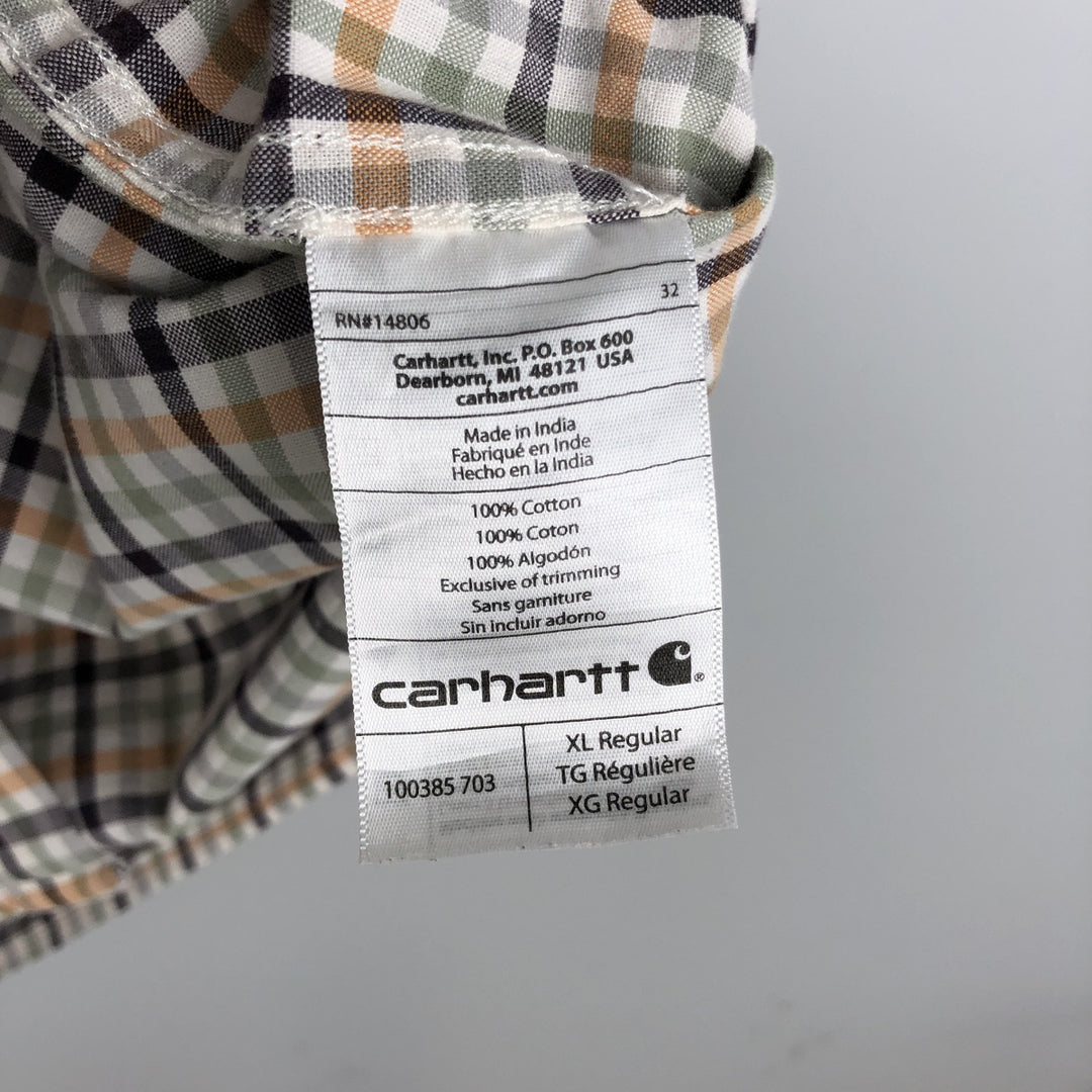 Carhartt RELAXED FIT Check Pattern Button-down Short Sleeve Work Shirt, Men's XL cotton white type Vintage Second Hand