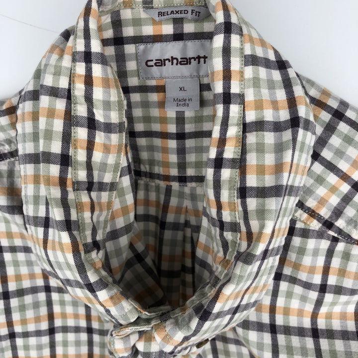Carhartt RELAXED FIT Check Pattern Button-down Short Sleeve Work Shirt, Men's XL cotton white type Vintage Second Hand