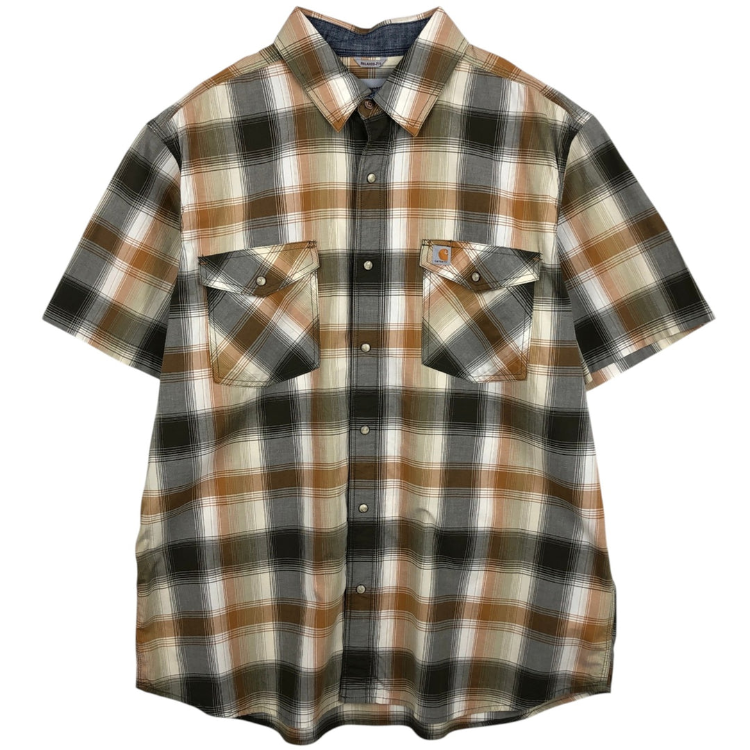 Carhartt RELAXED FIT Check Pattern Short Sleeve Work Shirt Men's XL cotton orange type Vintage Second Hand