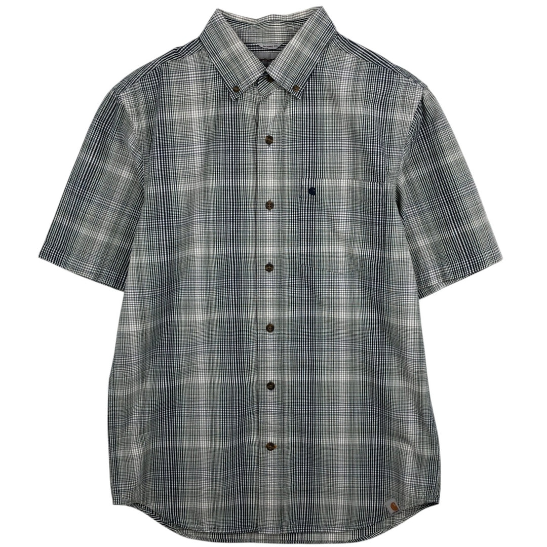 Carhartt Relaxed Fit Check Pattern Button-down Short Sleeve Work Shirt, Men's Medium cotton navy blue type Vintage Second Hand