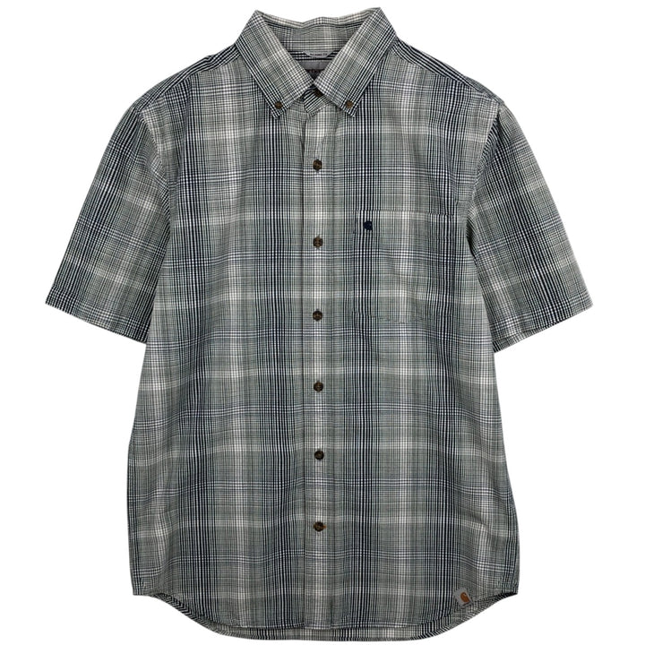 Carhartt Relaxed Fit Check Pattern Button-down Short Sleeve Work Shirt, Men's Medium cotton navy blue type Vintage Second Hand