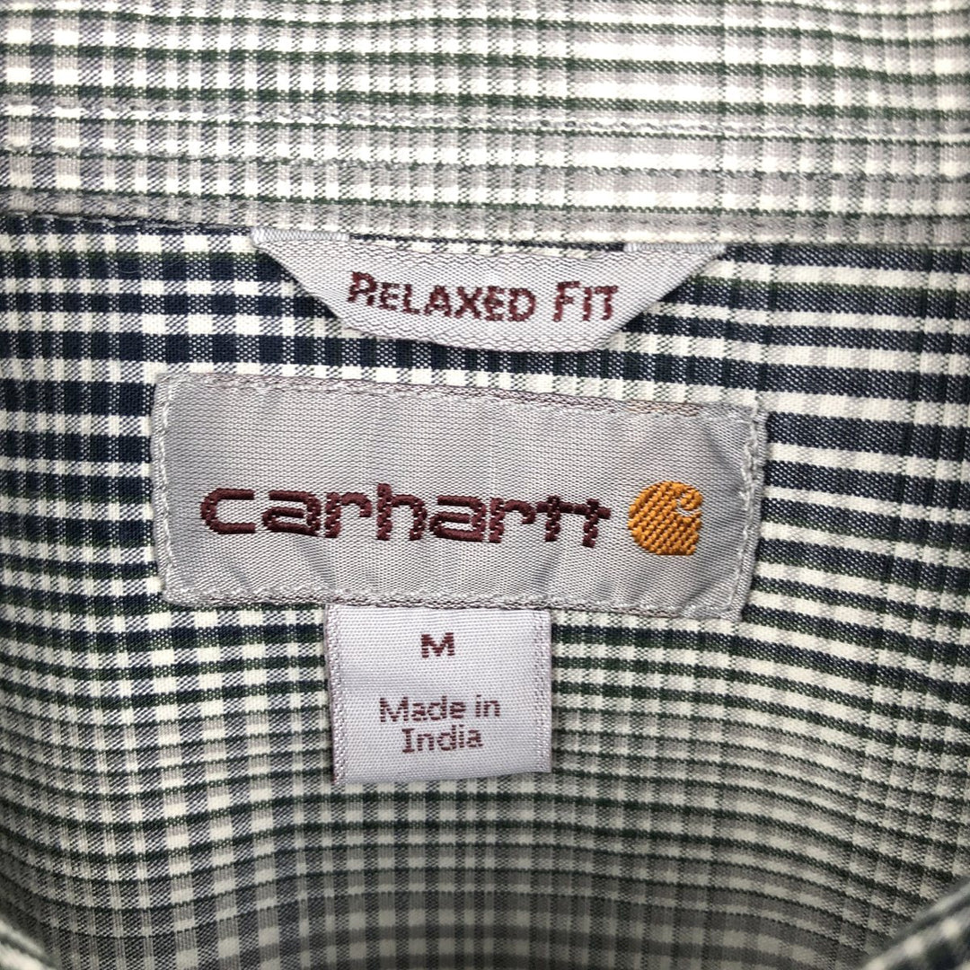 Carhartt Relaxed Fit Check Pattern Button-down Short Sleeve Work Shirt, Men's Medium cotton navy blue type Vintage Second Hand