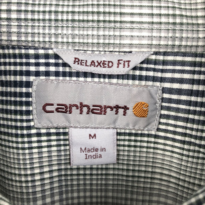 Carhartt Relaxed Fit Check Pattern Button-down Short Sleeve Work Shirt, Men's Medium cotton navy blue type Vintage Second Hand