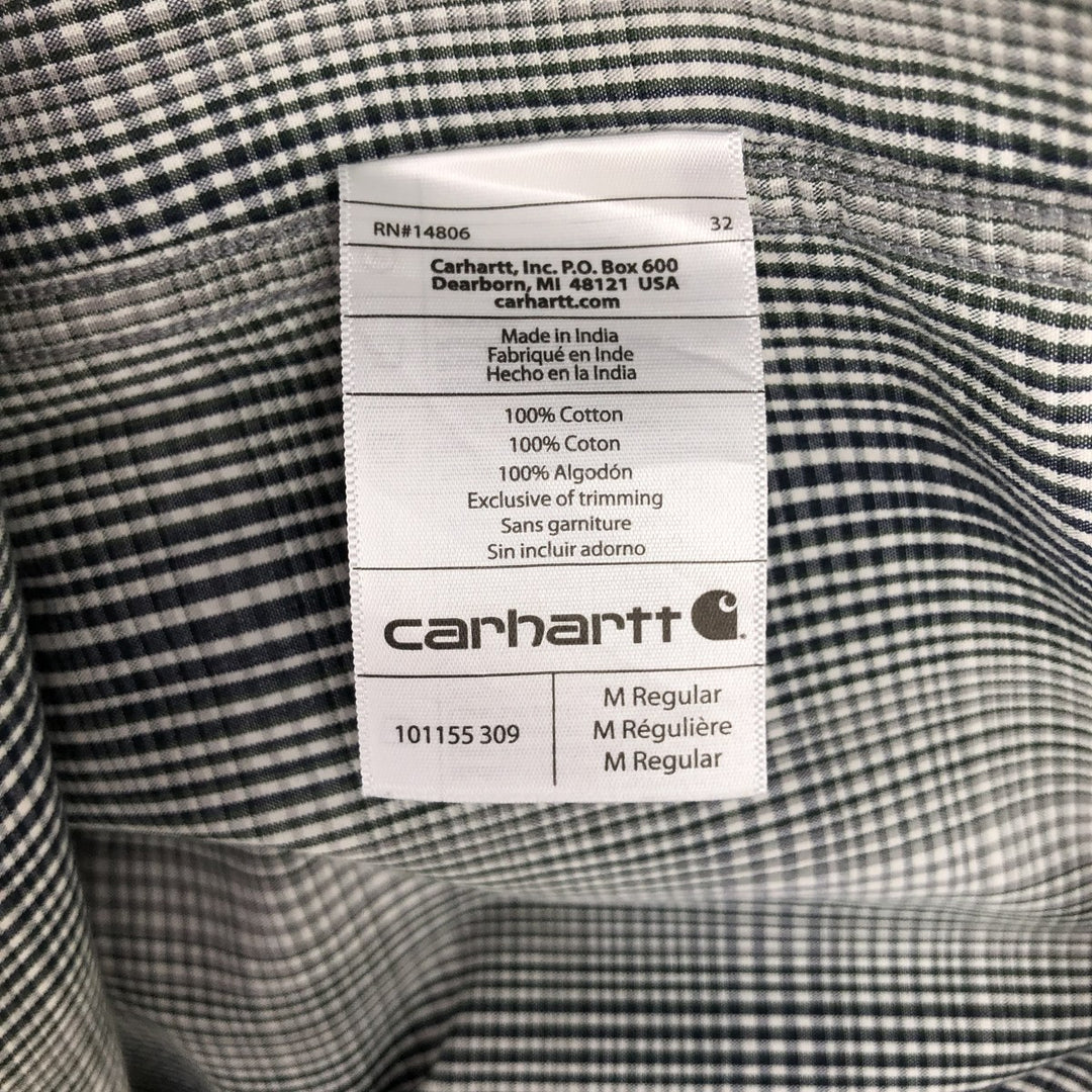 Carhartt Relaxed Fit Check Pattern Button-down Short Sleeve Work Shirt, Men's Medium cotton navy blue type Vintage Second Hand