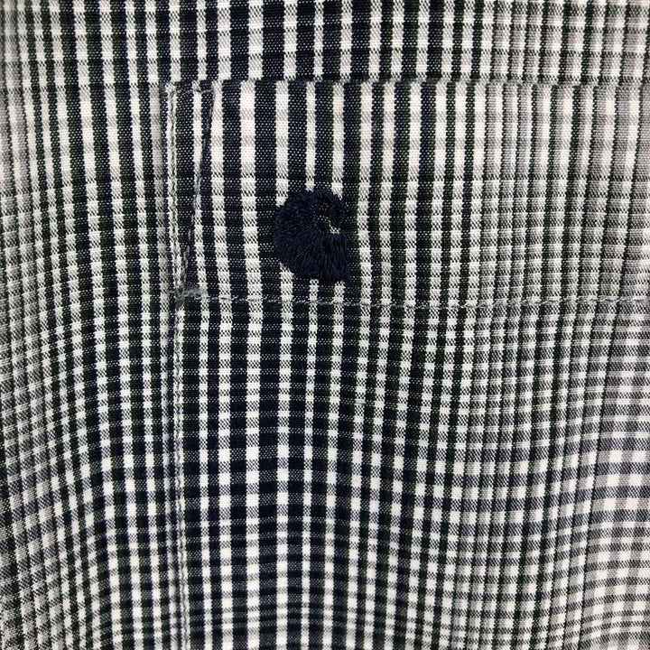 Carhartt Relaxed Fit Check Pattern Button-down Short Sleeve Work Shirt, Men's Medium cotton navy blue type Vintage Second Hand