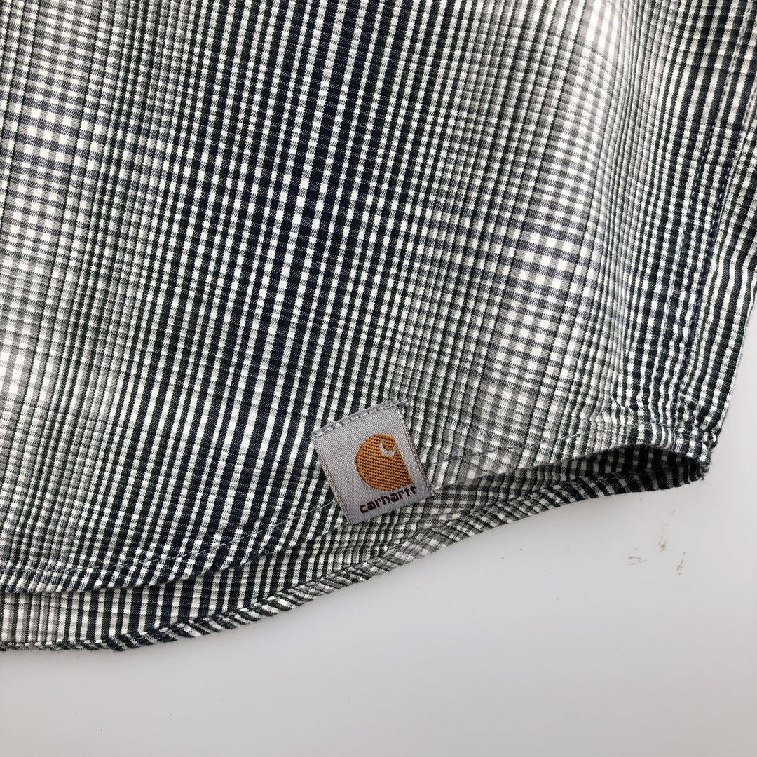 Carhartt Relaxed Fit Check Pattern Button-down Short Sleeve Work Shirt, Men's Medium cotton navy blue type Vintage Second Hand