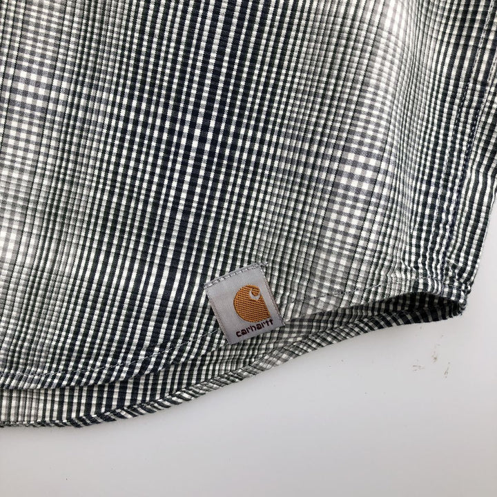 Carhartt Relaxed Fit Check Pattern Button-down Short Sleeve Work Shirt, Men's Medium cotton navy blue type Vintage Second Hand