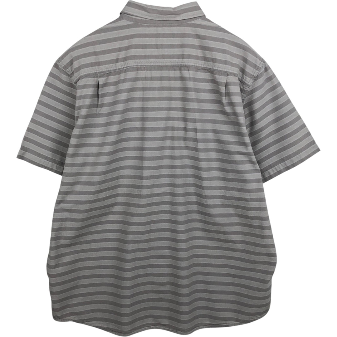 Carhartt Loose Fit Striped Pattern Button-Down Short-Sleeve Work Shirt (Men's XL equivalent) cotton gray type Vintage Second Hand