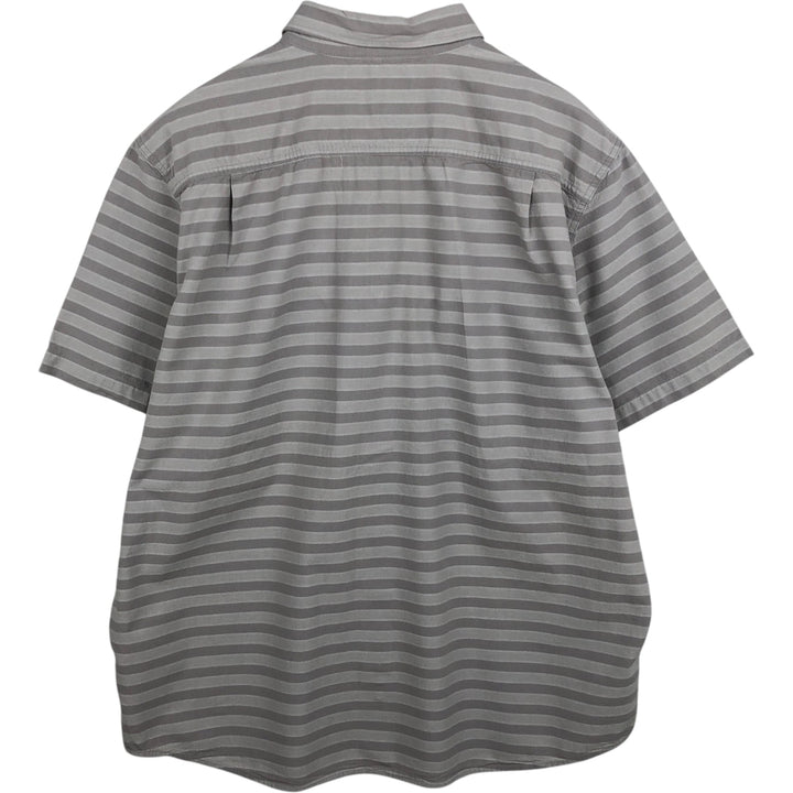 Carhartt Loose Fit Striped Pattern Button-Down Short-Sleeve Work Shirt (Men's XL equivalent) cotton gray type Vintage Second Hand