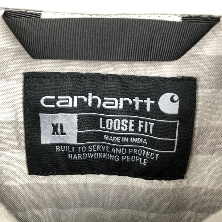 Carhartt Loose Fit Striped Pattern Button-Down Short-Sleeve Work Shirt (Men's XL equivalent) cotton gray type Vintage Second Hand