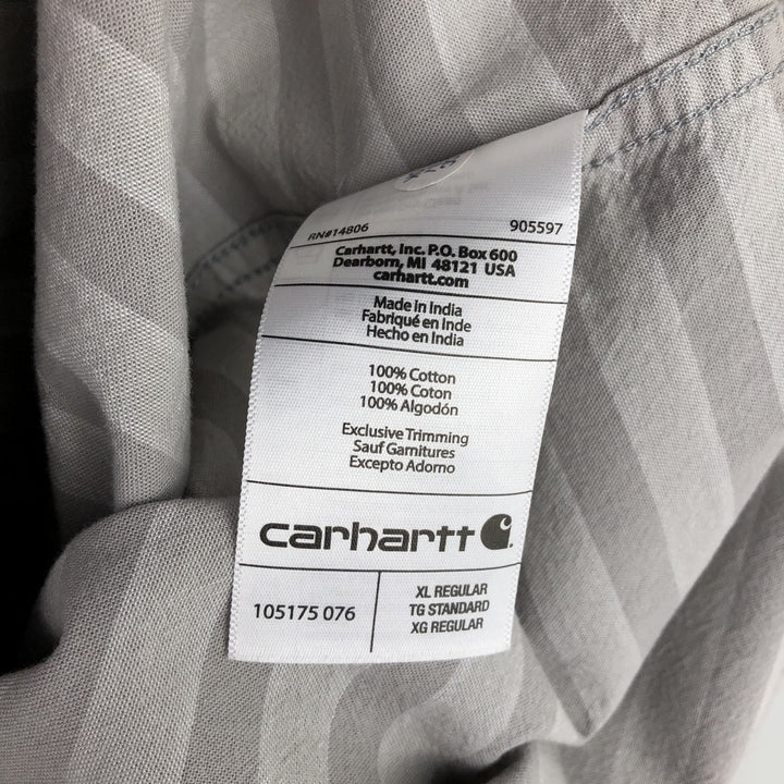 Carhartt Loose Fit Striped Pattern Button-Down Short-Sleeve Work Shirt (Men's XL equivalent) cotton gray type Vintage Second Hand