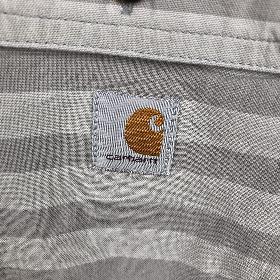 Carhartt Loose Fit Striped Pattern Button-Down Short-Sleeve Work Shirt (Men's XL equivalent) cotton gray type Vintage Second Hand