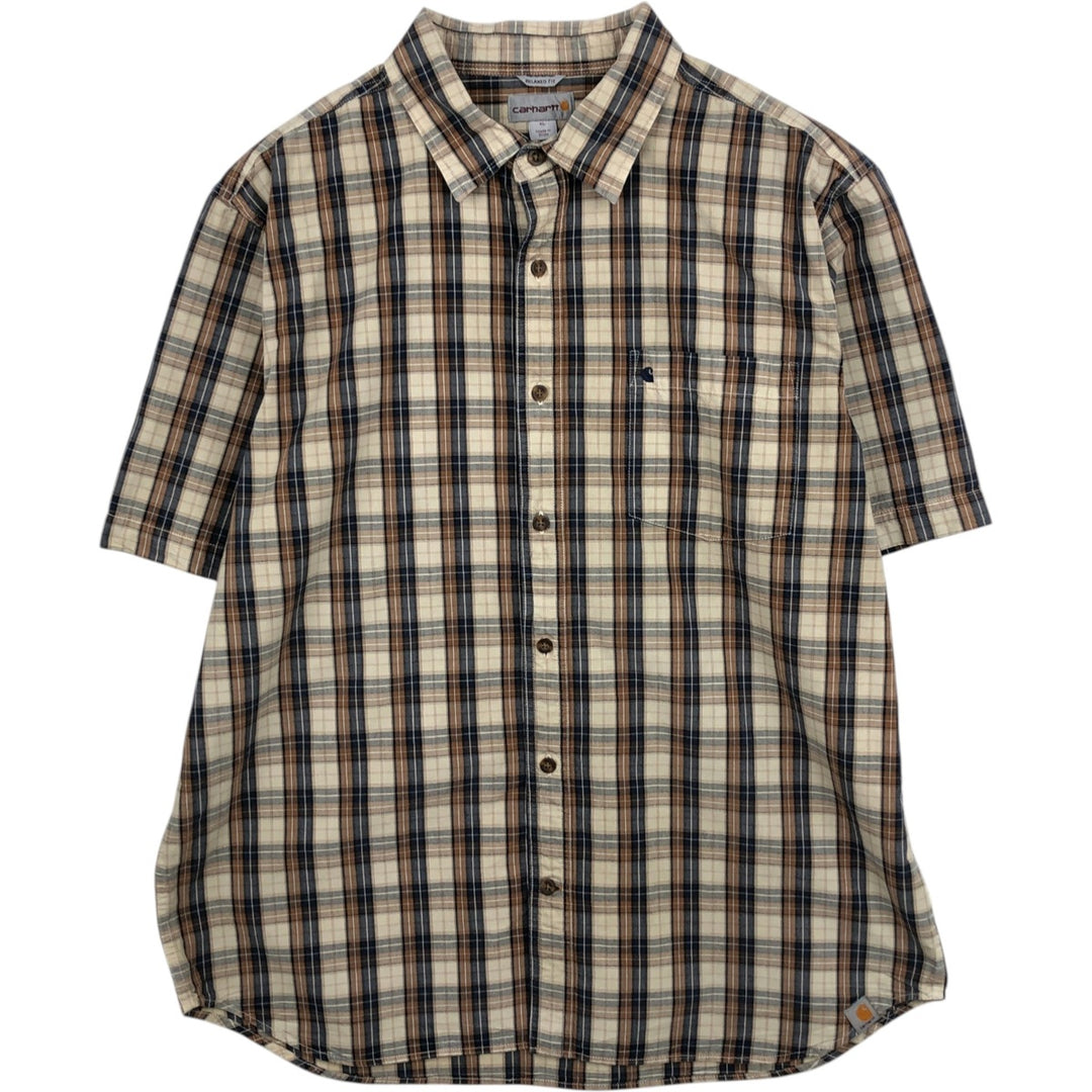 Carhartt RELAXED FIT Check Pattern Short Sleeve Work Shirt Men's XL cotton Beige type Vintage Second Hand