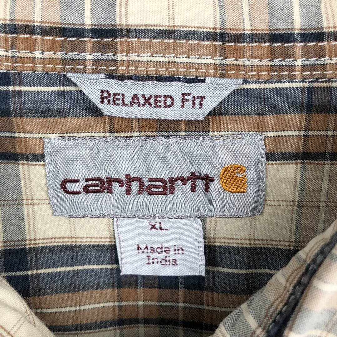 Carhartt RELAXED FIT Check Pattern Short Sleeve Work Shirt Men's XL cotton Beige type Vintage Second Hand