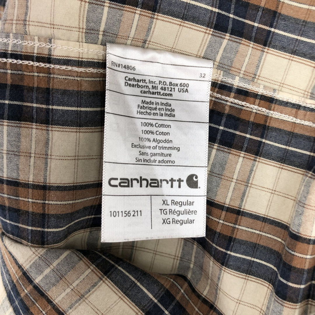 Carhartt RELAXED FIT Check Pattern Short Sleeve Work Shirt Men's XL cotton Beige type Vintage Second Hand