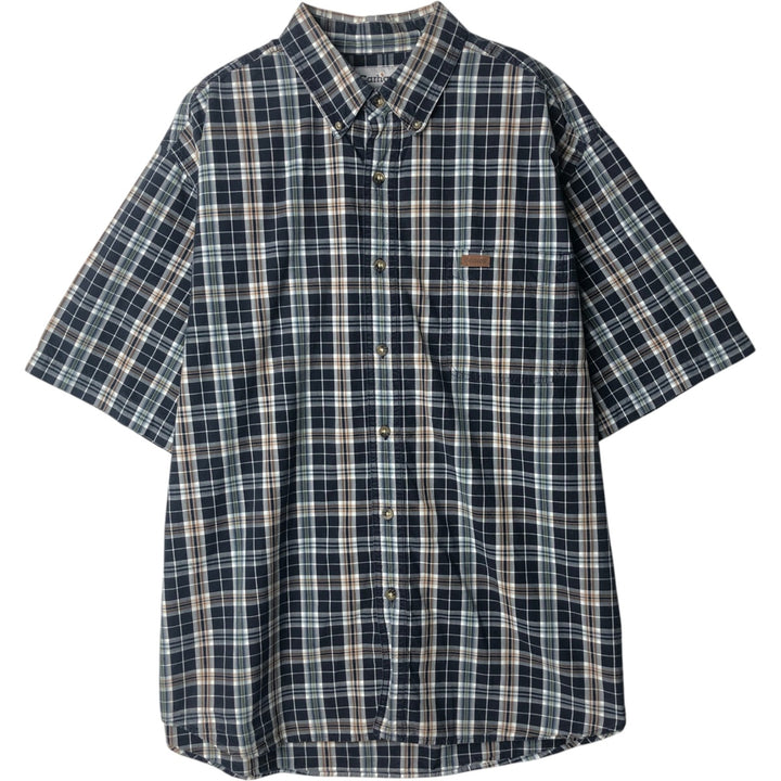 Carhartt Check Pattern Button-down Short Sleeve Work Shirt, Men's XL cotton navy blue type Vintage Second Hand