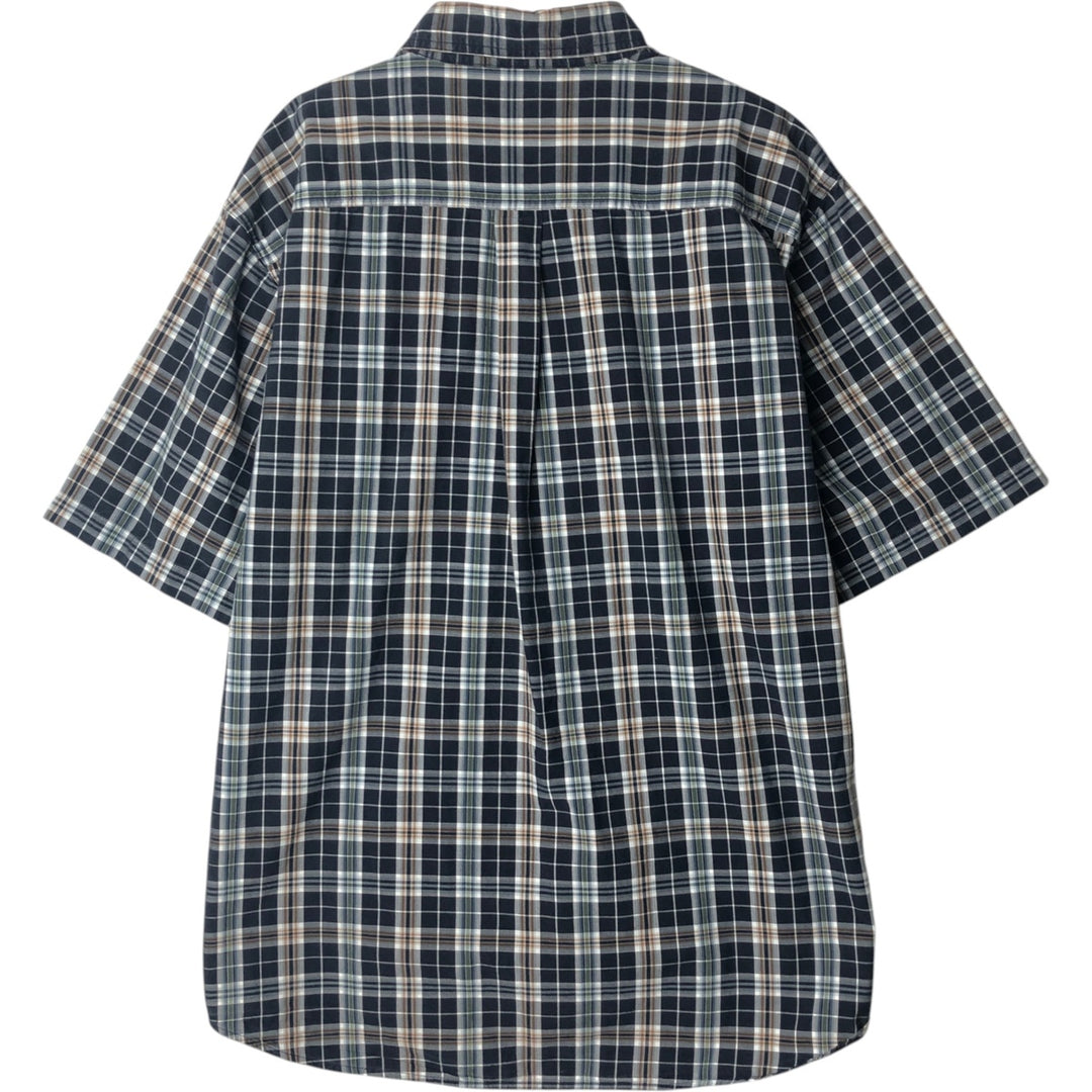 Carhartt Check Pattern Button-down Short Sleeve Work Shirt, Men's XL cotton navy blue type Vintage Second Hand